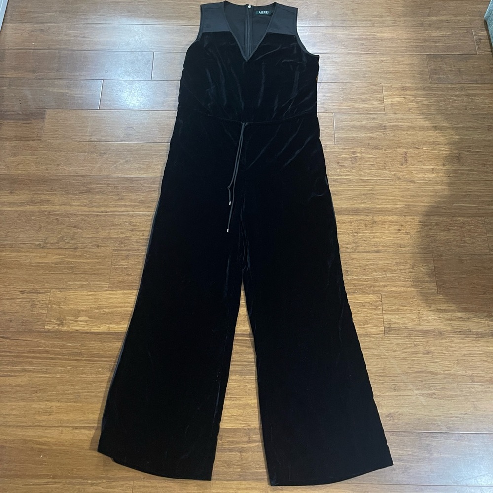 LAUREN RALPH LAUREN BLACK VELVET LOOK SLEEVELESS JUMPSUIT LADIES SIZE 12